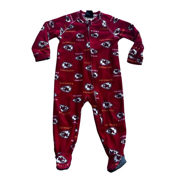 NFL Team Apparel Baby 24M Kansas City Chiefs One Piece Fleece Sleeper Pajamas - Picture 1 of 5